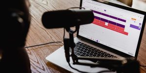 Voice artist recording a script