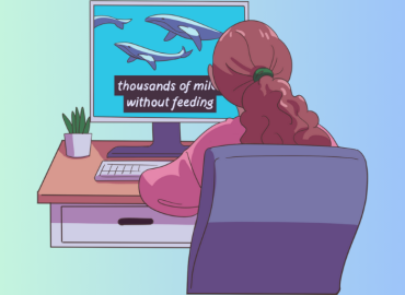Woman watching a video with subtitles