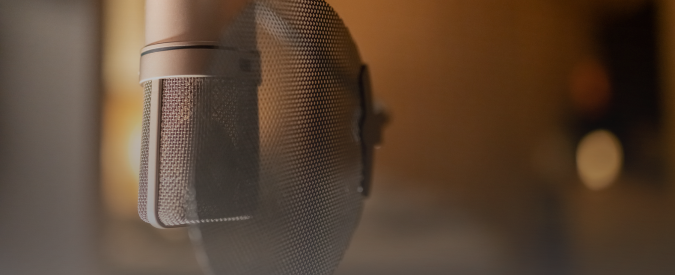 an image of a studio microphone with the pop shield