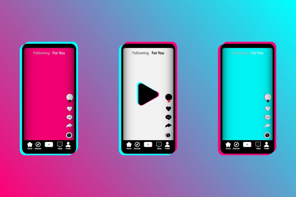 Set of smartphones in popular social media colors. Mobile app screen template. Set of icons for social networking and blogging. EPS10